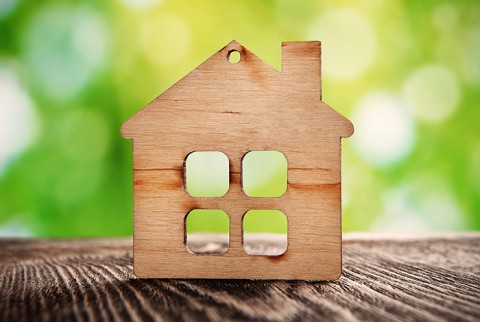 wooden house symbol on nature background